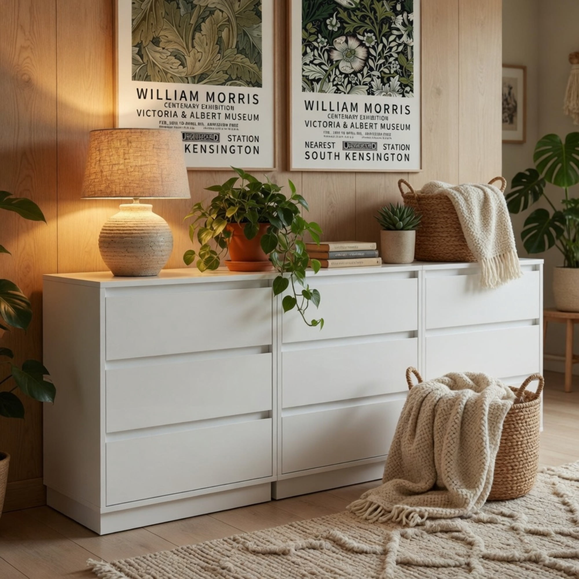 Set of 2, 23.6 Wide White Large Morden Wood Nightstand with 3 Drawers