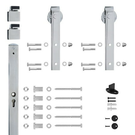 Chrome Pocket Door Hardware - 6.6 Ft. Hook Strap Chrome Rolling Barn Door Hardware Kit with 2-3/4 in. Wheel