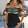thumbnail image 2 of Cold Shoulder Tops for Women Floral Print Short Sleeve Shirts Dressy Casual Sexy Tops Round Neck Tees Blouses, 2 of 5