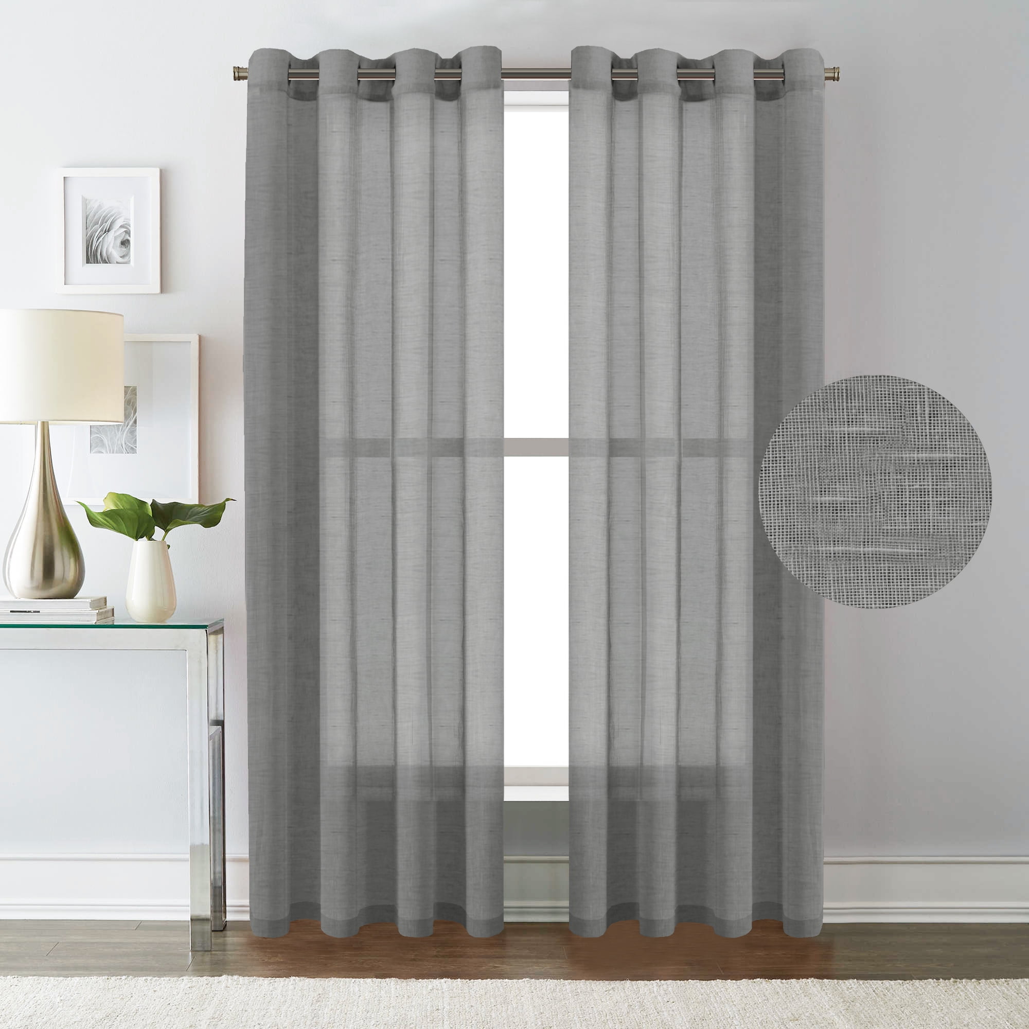 PrimeBeau Natural Linen Poly Mixed Semi Sheer Grey Curtains Energy