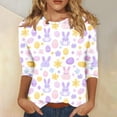 thumbnail image 2 of Bainana Easter Women's T-Shirt Fashion Bunny Egg Printed Casual 3/4 Sleeve Round Neck T Shirt Top Ladies Festival Comfort Tee Shirts Multicolour Size L, 2 of 5