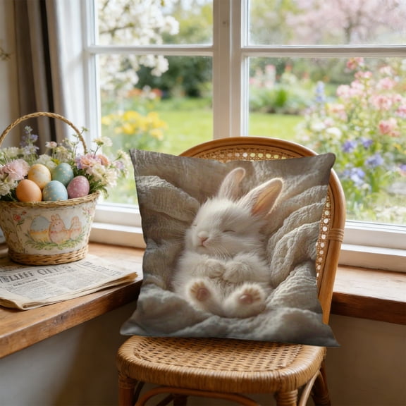 Rijanmt Easter Realistic Fluffy Bunny Comfort Pillow Case,Easter Throw Pillow Case With Flower Bunny And Eggs,Pillowcase Square Cushion Covers For Sofa Bed Couch,Spring Home Decor,17.71*17.71",C