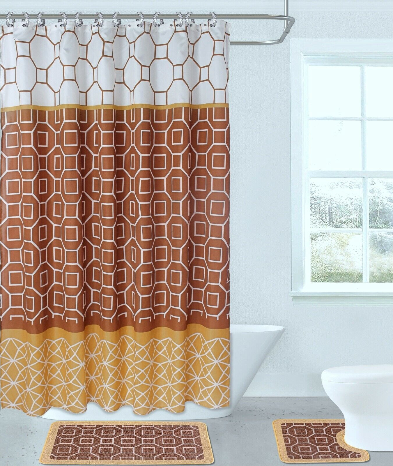 15PC DIAMOND TAUPE/ BROWN HIGH QUALITY Jacquard Bathroom Bath Rug Set