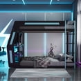 thumbnail image 3 of Mirightone Full over Full Gaming Bunk Bed with Desk and Charging, Wood Gamer Bunk Bed with Storage and LED Light for Adults Teens, Cloud Blue+Black, 3 of 8