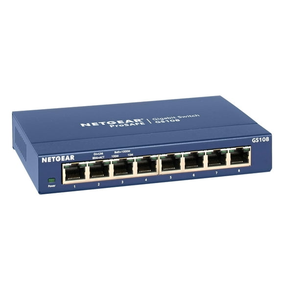 NETGEAR 8-Port Gigabit Ethernet Unmanaged Switch (GS108) - Desktop or Wall Mount, and Limited Lifetime Protection