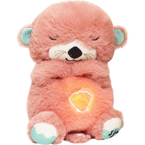 Máquina de sonido para bebé, calma a la nutria acurrucada, detalles sensoriales, luces musicales, movimiento de respiración rítmica, juguete musical para bebé, peluche para recién nacidos (batería no