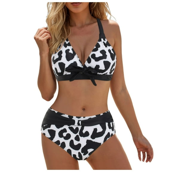 vigerkar Women's Swimsuit 2 Piece Tie Front Halter Bikini Set Summer Beach Swimwear Black, XL