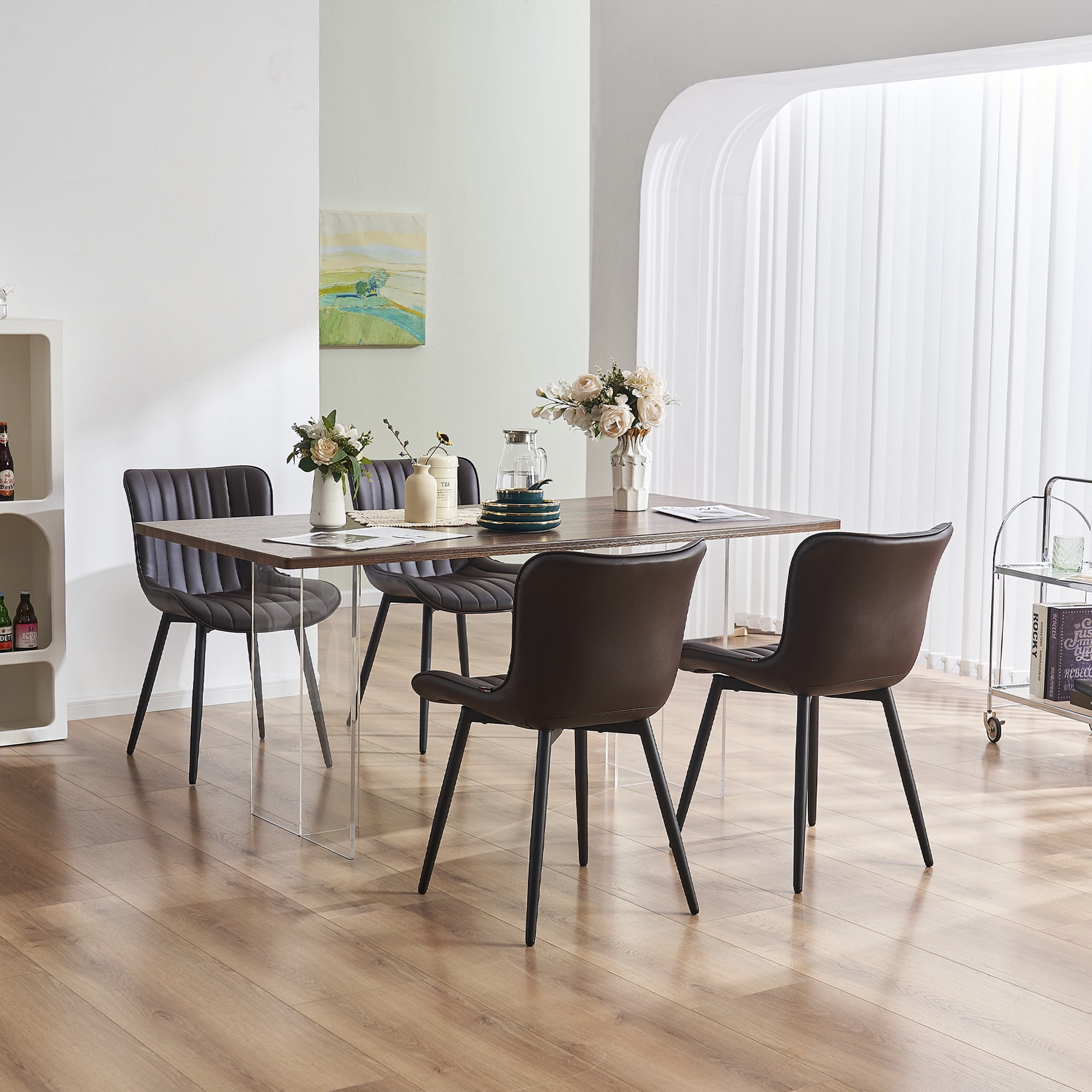 YOUNIKE Soft Dining Chair Set of 2 Brown Faux Leather Upholstered Full Back Side Chair