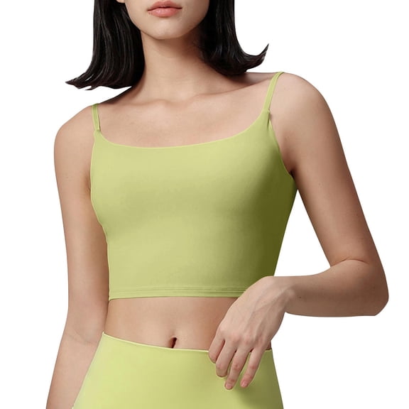 AHTJRT Women's Sports Bra Scoop Neck Longline Padded Crop Tops Racerback Spaghetti Straps Butter Workout Lingerie Bras Yellow S