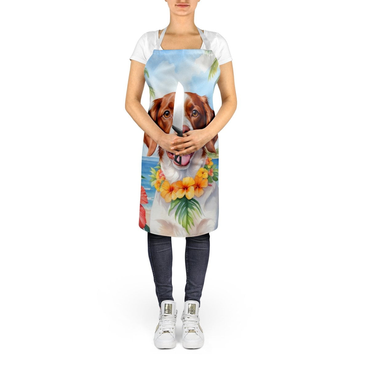 Brittany Spaniel Luau Apron 27 in x 30 in