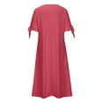 thumbnail image 5 of Meichang Dresses for Women Summer Button V Neck Tie Short Sleeve Midi Dresses Eyelet Embroidery Pleated Solid Color Casual Dresses Flowy A-Line Vacation Dresses with Pockets, 5 of 6