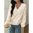 thumbnail image 6 of Women Fall Long Sleeve Sweater V Neck Tops Casual Light-Weight Knit Pullover Shirts White S, 6 of 9