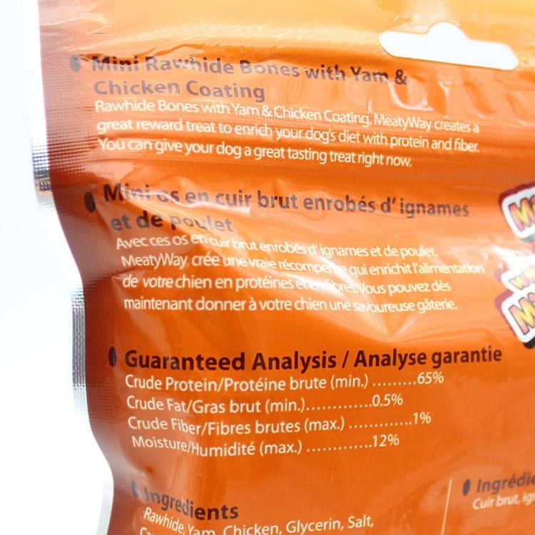 Gâteries Meatyway Mini os en cuir brut enrobés d' ignames et de poulet pour chiens