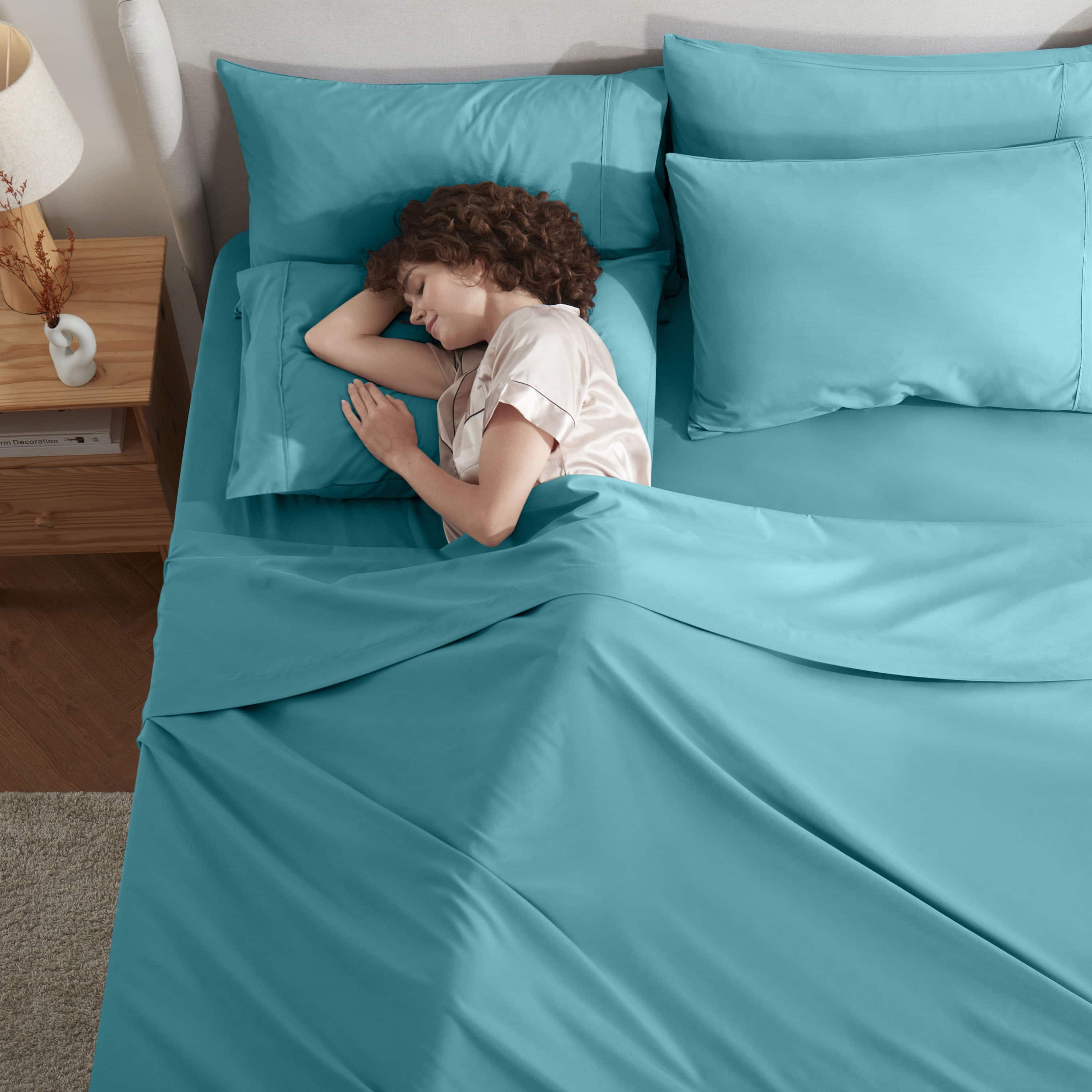 LammaLoe Extra Deep Pocket Split King Sheets set, Fits 18"-24" Mattress, 7 Piece Soft Microfiber Bed Sheet Sets, Teal
