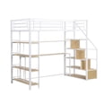thumbnail image 5 of Euroco Metal Twin Bed, Loft Bed with Desk and Bookcase, Shelf and Storage Staircase, White, 5 of 12