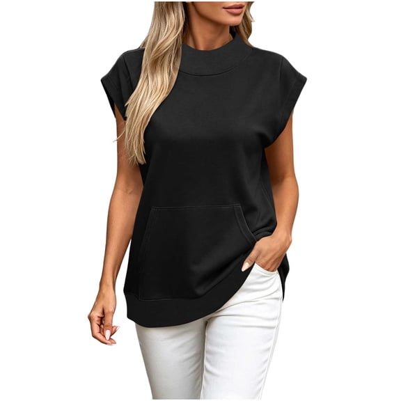 cocolona Womens Short Sleeve Sweatshirt Crew Neck Solid Color Casual Loose Pullover Tops with Pockets