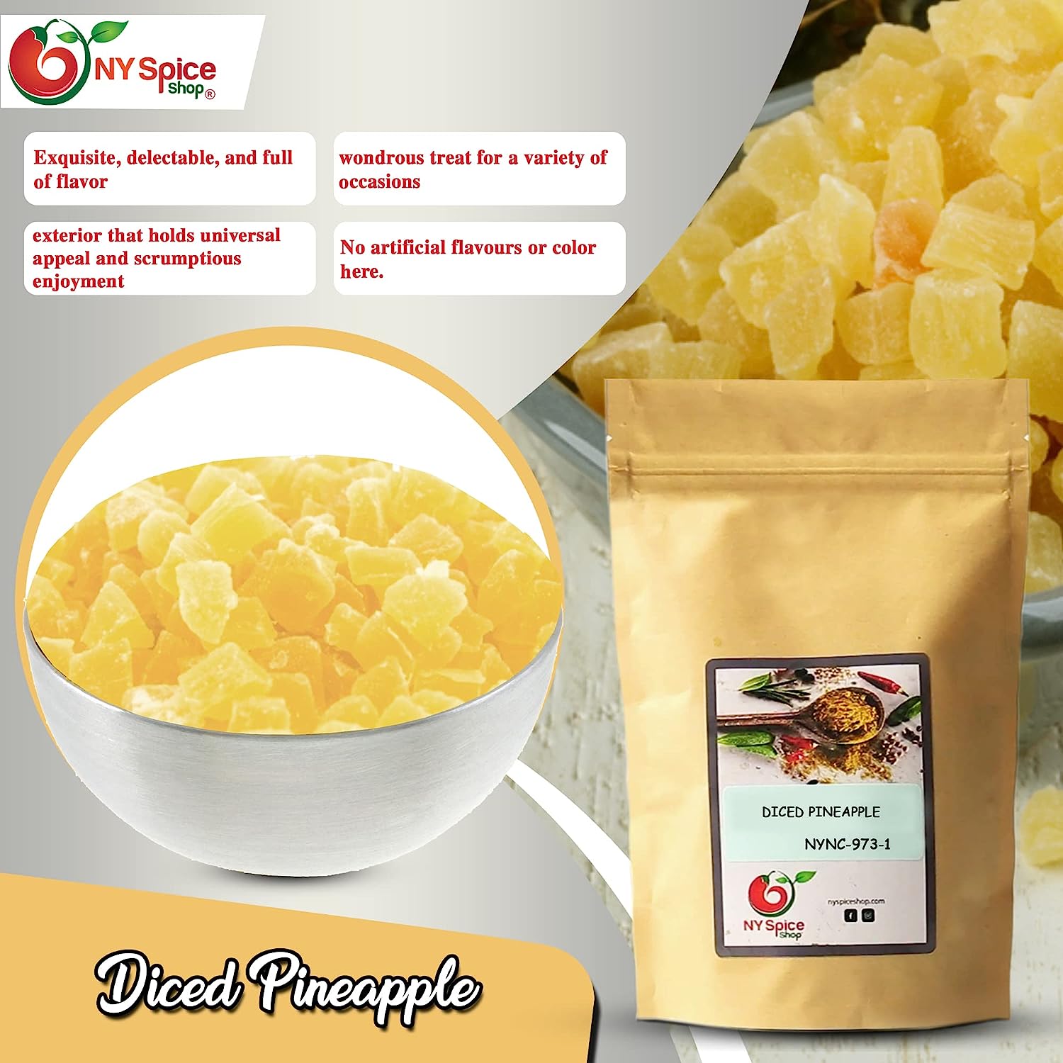 NY SPICE SHOP Dried Pineapple Chunks - 3 Pound - Tropical Dry Fruit Slices - Dried Chunks