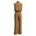 thumbnail image 5 of Tqcoqu Women's Sleeveless Tie Neck Cutout Romper,Elastic Waist Wide Leg Linen Blend Jumpsuit with Pockets & Back Zipper,Khaki Women's S-XXXL, 5 of 6
