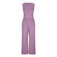 thumbnail image 4 of Fashion Jumpsuits for Women Tummy Control Summer Plus Size Solid Color Sleeveless Wide Leg Jumpsuit Dressy Ribbed Jumpsuit With Tank Romper, 4 of 5