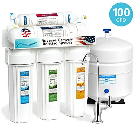 Express Water 5 Stage Home Drinking Reverse Osmosis Water Filtration System 100 GPD RO Membrane Filter Deluxe Chrome Faucet - Ultra Safe Residential Under Sink Water Purification - One Year