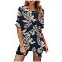 Ensembles de Détente pour Femmes 2 Pcs Mode Féminine Col Rond Manches Courtes Imprimé Ensemble Décontracté Haut et Short Chemises Manches Courtes pour Femmes Ensembles d'Été Tendance