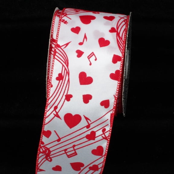 The Ribbon People White and Red Love Notes Wired Craft Ribbon 3" x 20 Yards