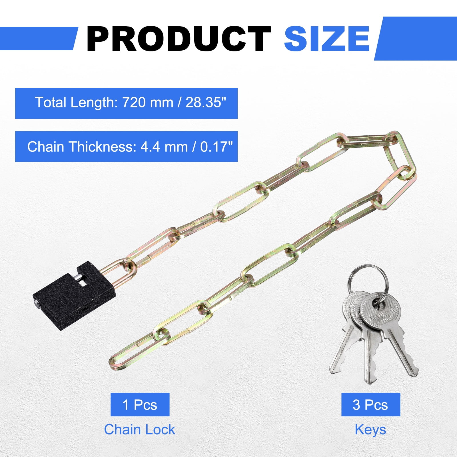 Bike Chain Lock, (28 Inch, Black) (1 Pcs), Manganese Steel Anti-Theft Bicycle Square Chain Lock with Keys, Suit for - Bike/Motorcycle/Scooter/Truck