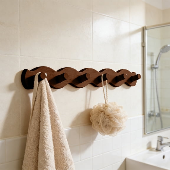 Wall Mounted Hook Rack, 6 Hook Coat Rack for Entryway, Wooden Wall Hooks for Hanging Towels, Coats, Bags in Bathroom, Living Room, Hallway