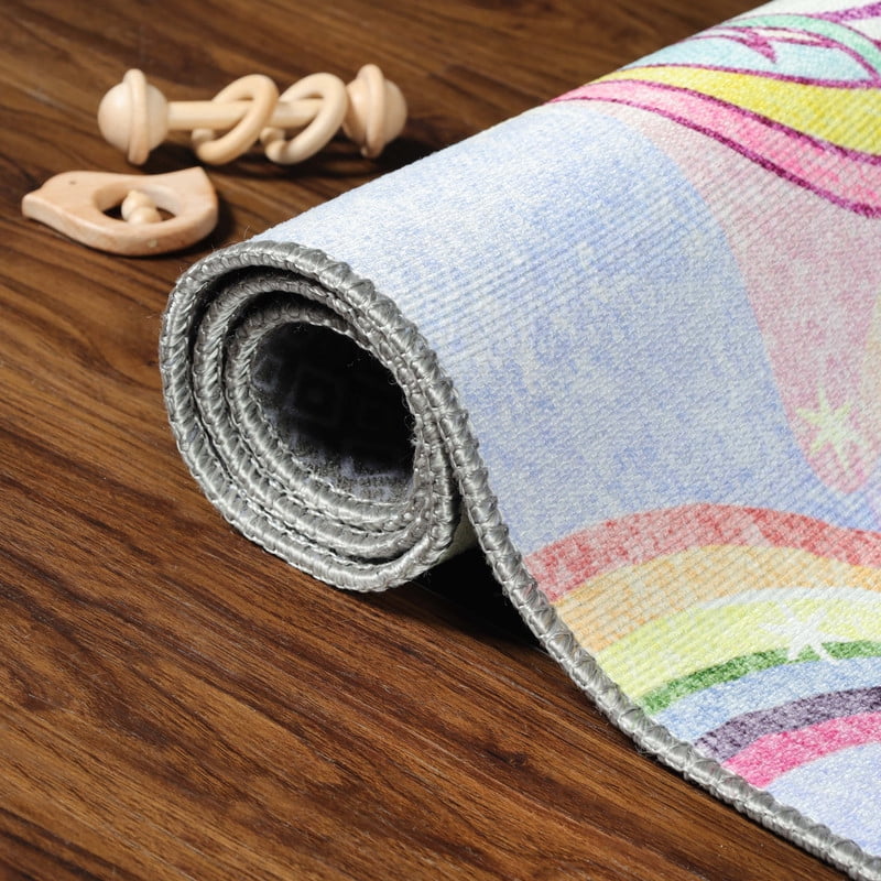Superior Unicorn Non-Slip Washable Indoor Play Rug, 5' x 7' 6", Sapphire Blue