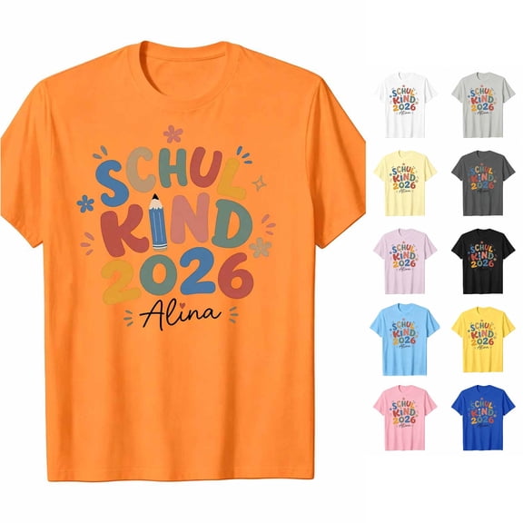 XFeng Schulkind 2026 Graphic T‑Shirt Kids Back to School Short Sleeve Tee