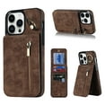 thumbnail image 1 of Feishell for iPhone 14 Pro, Case Wallet with Card Holder Functional Two Way Kickstand Durable Zipper Pocket RFID Blocking Leather Slim Protective Leather For iPhone 14 Pro, Brown, 1 of 12