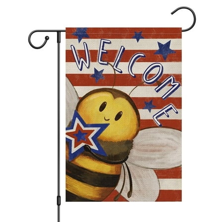 VOCHIC 4th of July Patriotic Bee Garden Flag God Bless America 12x18 Inch Double Sided for Outside Small Burlap Independence Day Yard Flag Decor