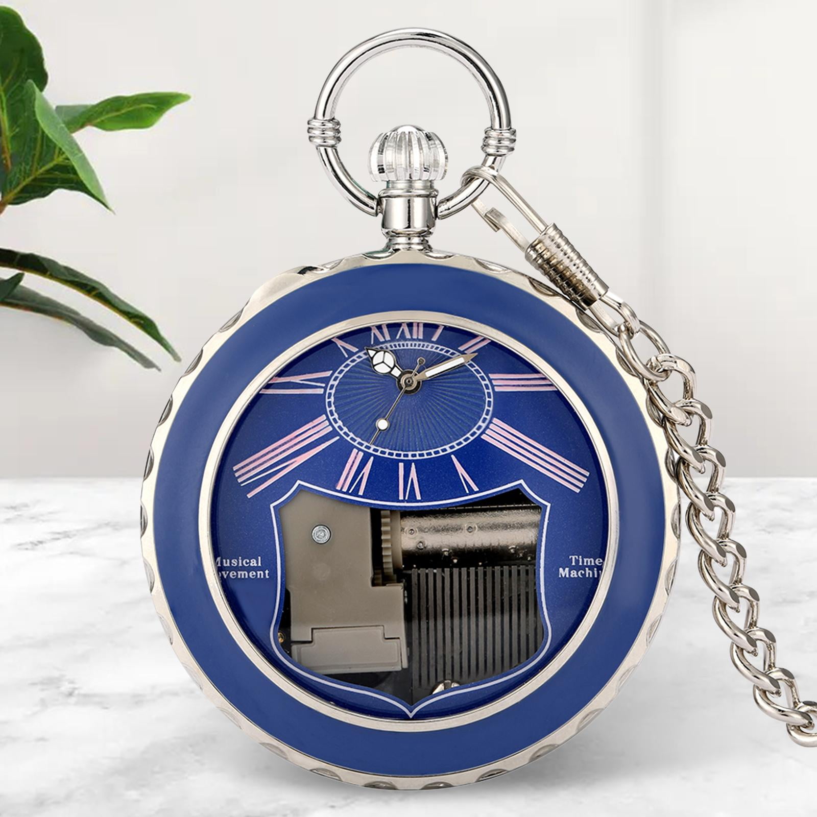 Siruishop Pocket Watch Musical Movement Classic With Chain For Christmas Men s Blue Blue