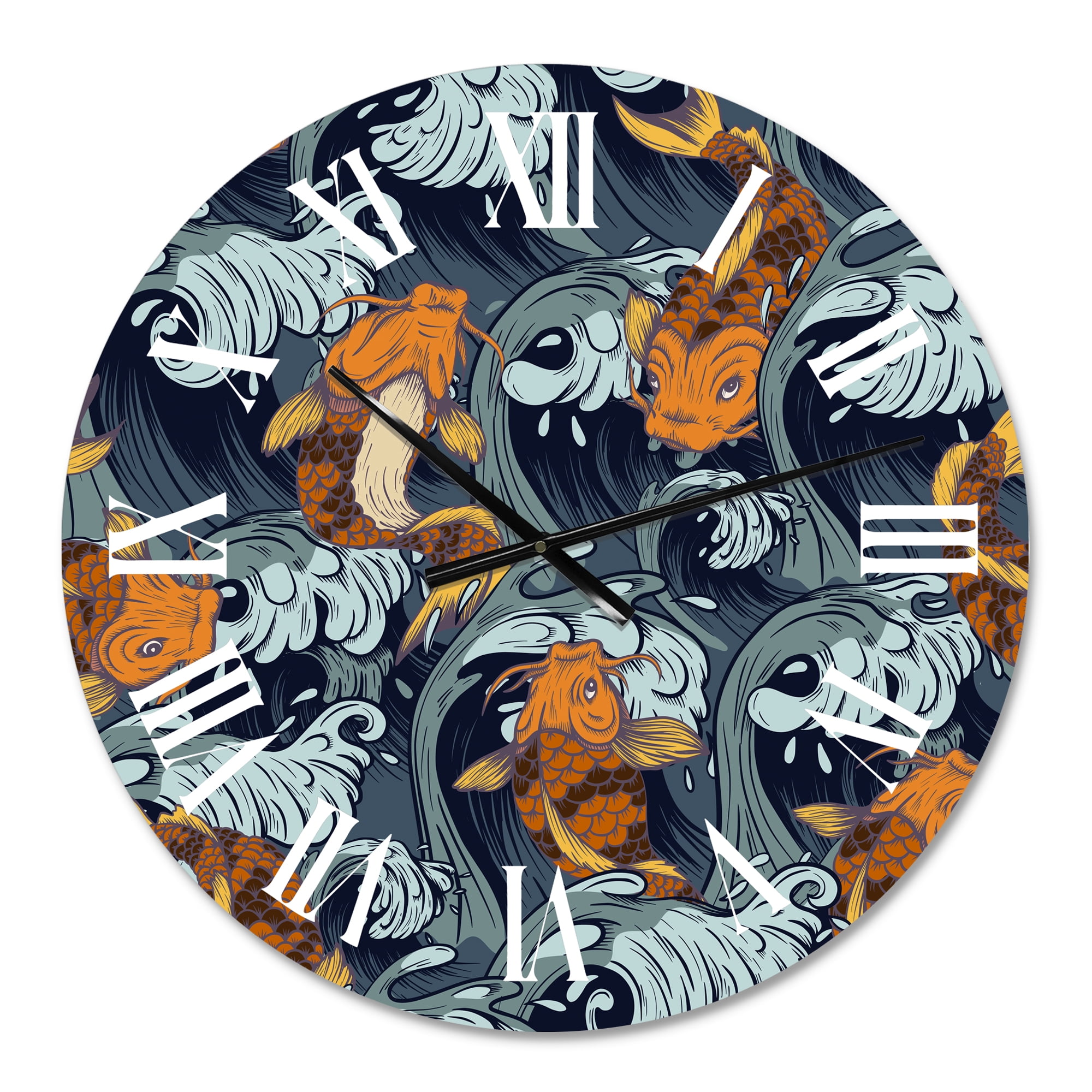 Designart 'Japanese Koi Fish' Nautical & Coastal Wall Clock