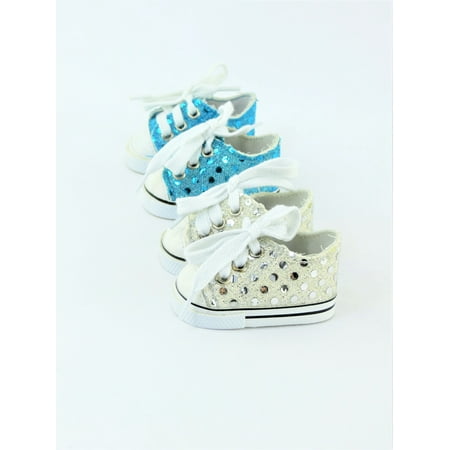 Cissy Madame Alexander Doll - 2 Pair Sequin Sneakers - Teal & Silver - Fits 18