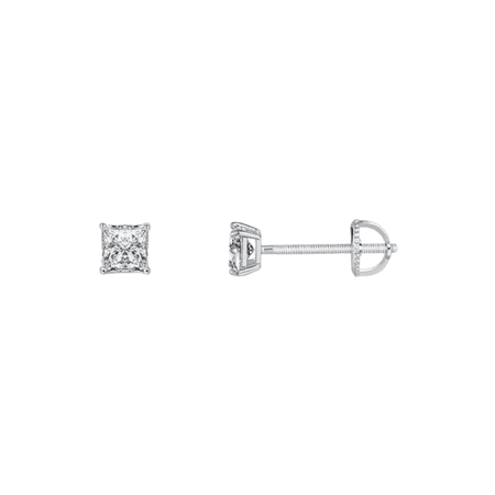 18K White Gold 1/4 Carat Princess Moissanite Screw Back Stud Earrings Women Plated by Paris Jewelry