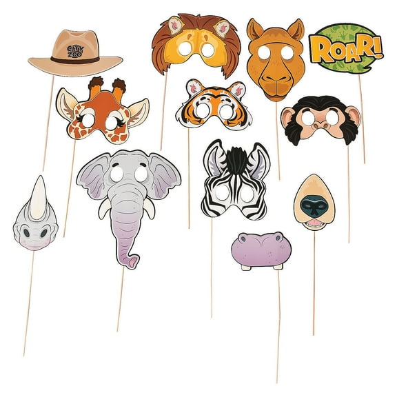 Zoo Animal Photo Stick Prop - Party Favors - 12 Pieces