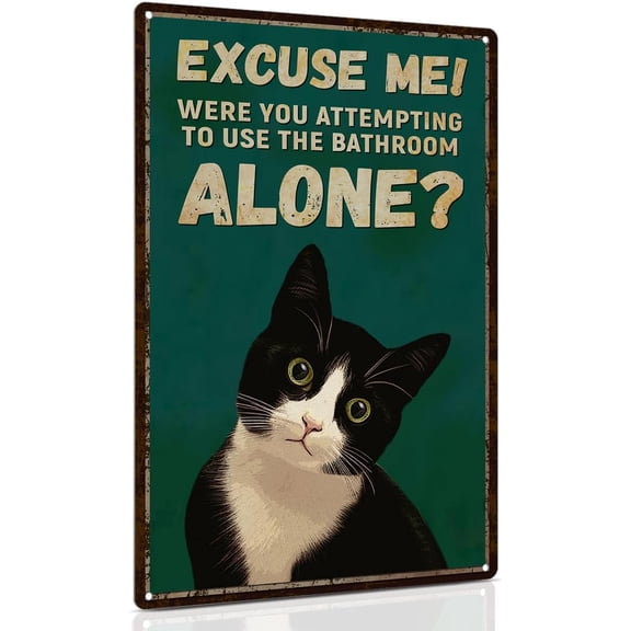 Funny Tuxedo Cat Metal Signs Black Cat Metal Poster Tuxedo Cat Lover Gift Vintage Bathroom Wall Decor 8 x 12 Inch