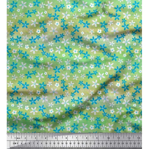 Soimoi Blue Rayon Fabric Floral Print Sewing Fabric BTY 56 Inch Wide