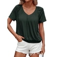 thumbnail image 1 of Camisetas Casuales de Verano para Mujer, Camisetas de Corta con Cuello en V, Verde Oliva, Talla M, 1 of 7