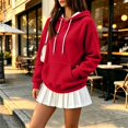 thumbnail image 6 of Yungyresw Solid Color Sweatshirs for Women Drawstring Hoodie Ribbed Hem Long Sleeve Pullover Oversized Fit Kangaroo Pocket Winter Layering, 6 of 8