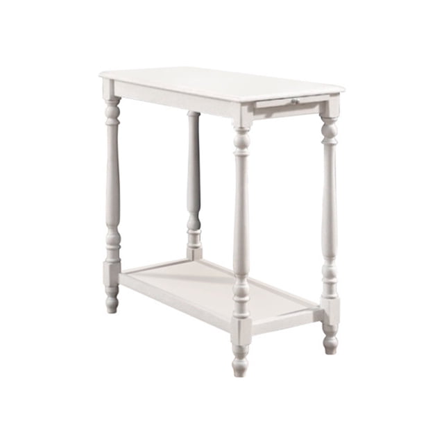 "Mesa auxiliar de madera con patas torneadas y estante abierto, blanco" Benzara BM123167