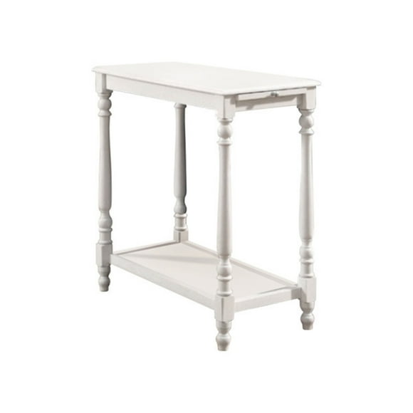 "Mesa auxiliar de madera con patas torneadas y estante abierto, blanco" Benzara BM123167