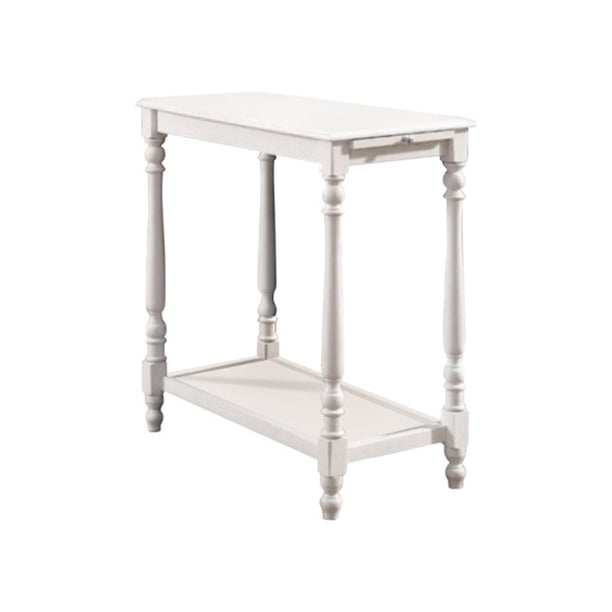 "Mesa auxiliar de madera con patas torneadas y estante abierto, blanco" Benzara BM123167