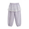 thumbnail image 2 of Tqyyweavej Girls' Gingham Pants Lace Trim Plaid Mosquito Pants Pull On Elastic Rised Loungwear Joggers for Baby Toddler 12M-12Y, 2 of 8