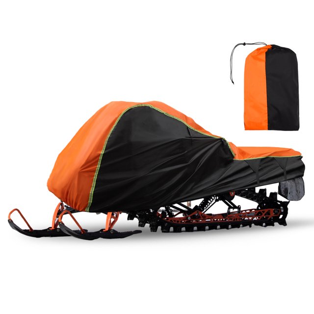 Unique Bargains Funda para moto de nieve de 370 x 130 x 122 cm, funda para trineo de nieve remolcable impermeable para interiores y exteriores, color negro y naranja