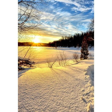 HelloDecor Polyster 5x7ft Photography Background Sun Setting Winter Season Snow Field Outdoors Christmas Festival Children Family Adults Portraits Christmas Holiday Background Photo Studio (Best Camera Settings For Indoor Portrait Photography)