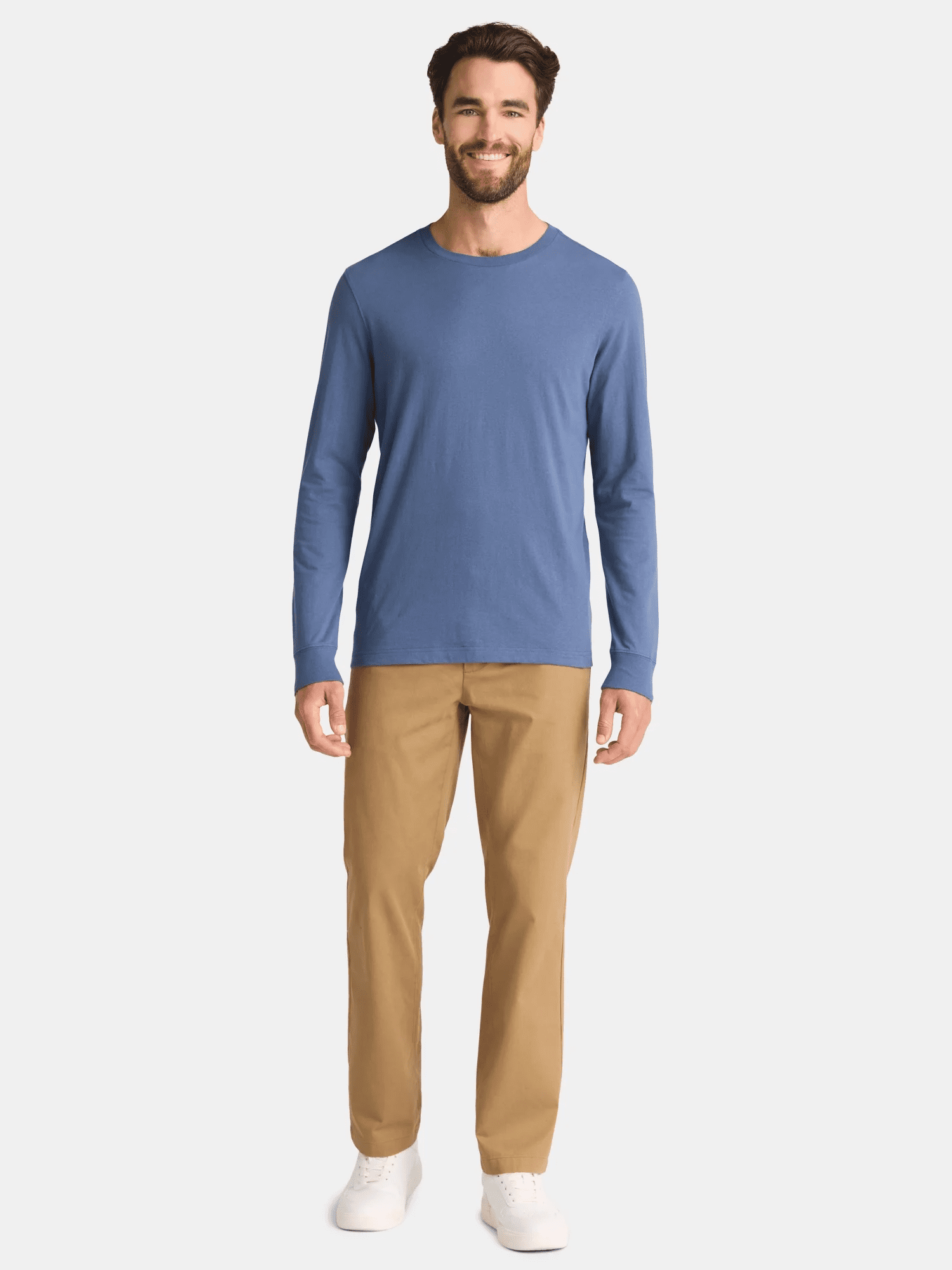 George Men's and Big Men's Cotton Crewneck Tee with Long Sleeves, 3-Pack, Sizes XS-3XL