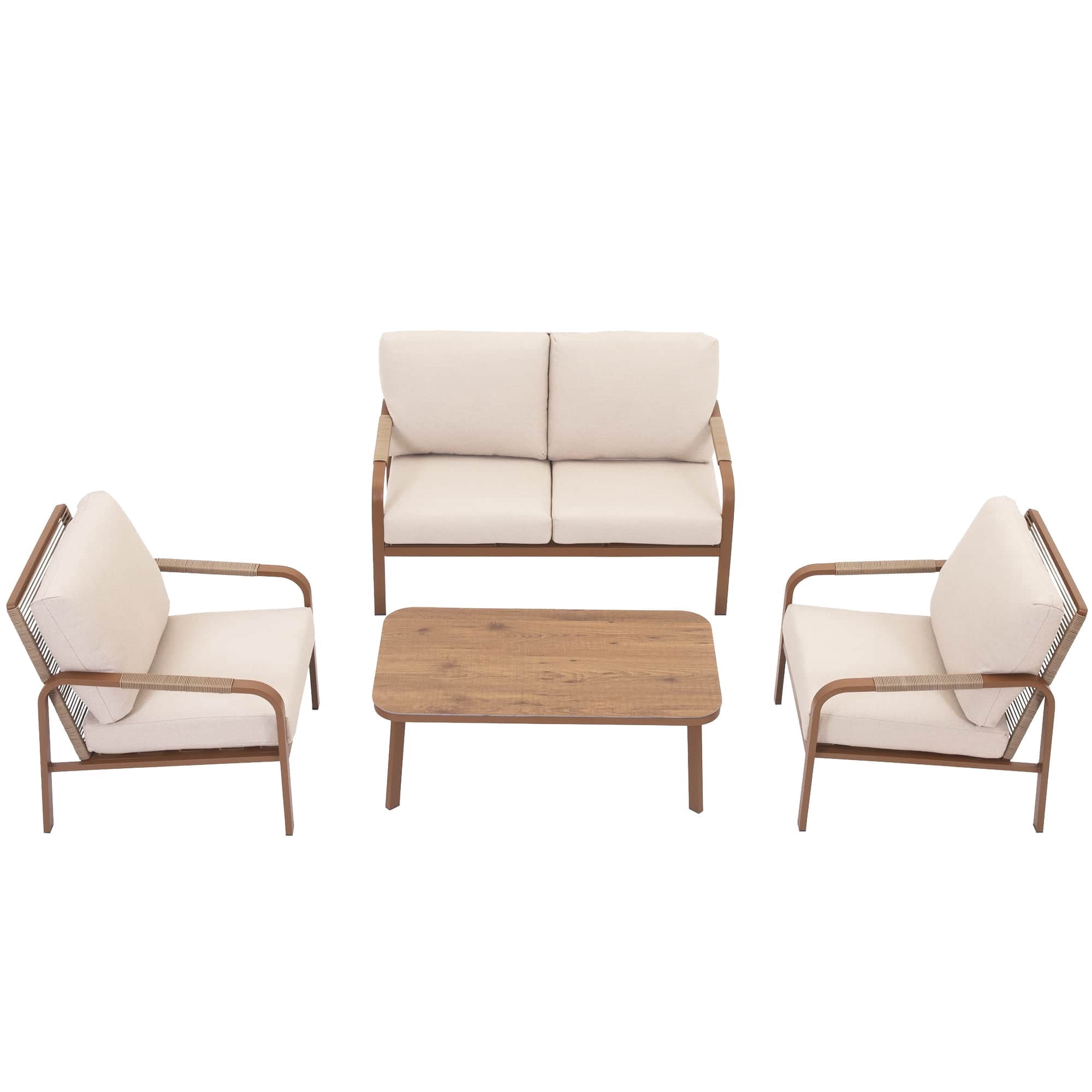 4-Piece Aluminum Outdoor Sectional Furniture Set with Sofa, Cushions and Coffee Table