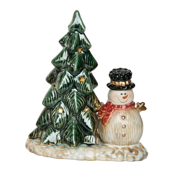 Transpac 8.66 in Multicolored Ceramic Christmas Light Up Tree Snowman Decorative Object for Holiday Decor